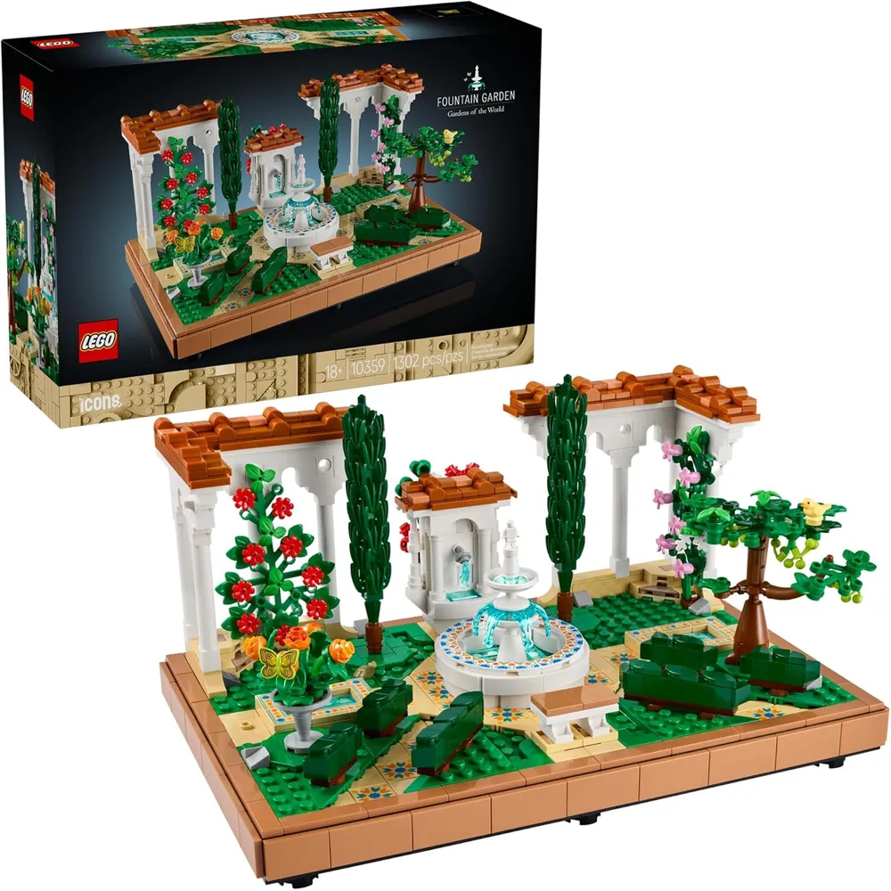 Lego Icons Jardín con fuente, kit de bricolaje y decoración