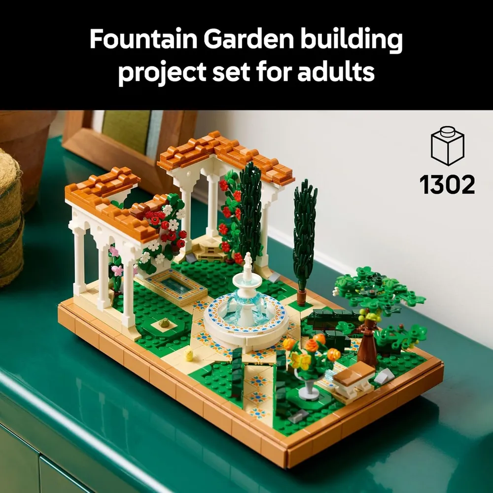 Lego Icons Jardín con fuente, kit de bricolaje y decoración