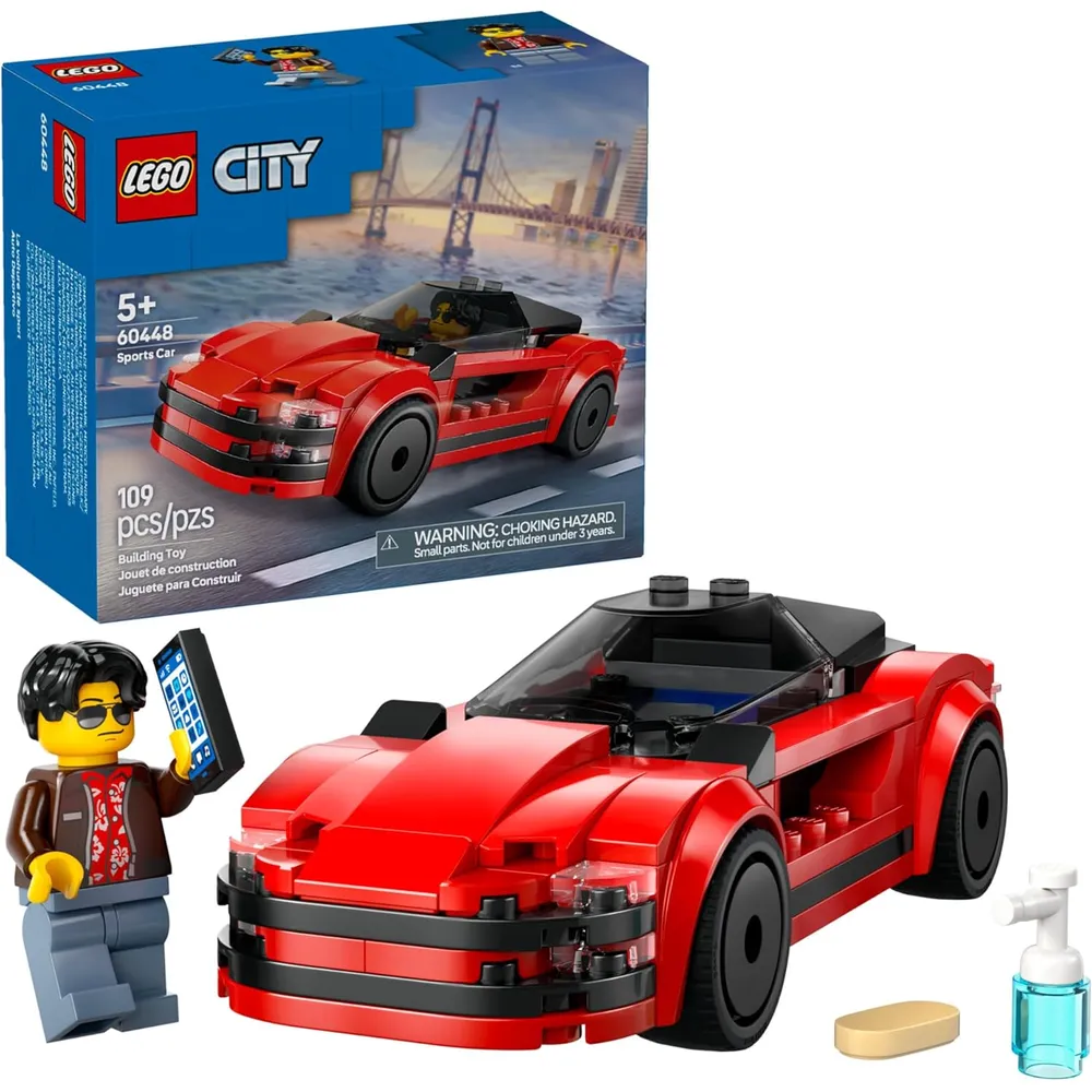 Lego City Coche deportivo rojo con minifigura de conductor y accesorios