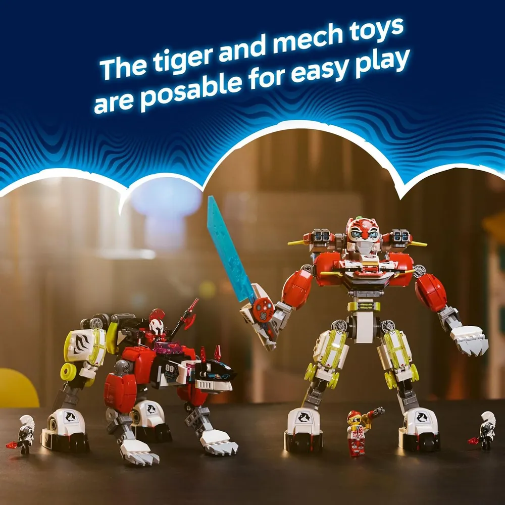 Lego Dreamzzz Cooper's Tiger Mech y Zero's Hot Rod Car, robot de acción