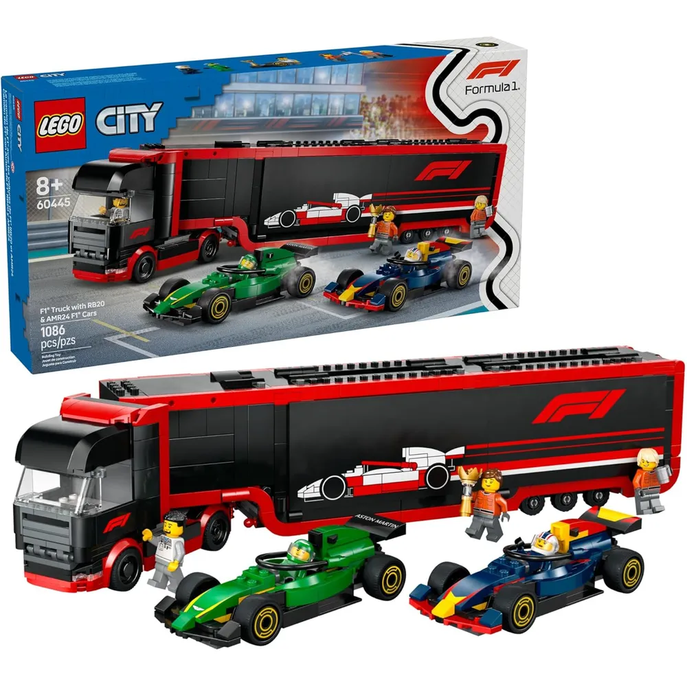 Lego City Camión F1 con coches RB20 y AMR24, set coleccionable