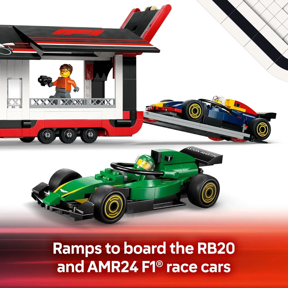 Lego City Camión F1 con coches RB20 y AMR24, set coleccionable