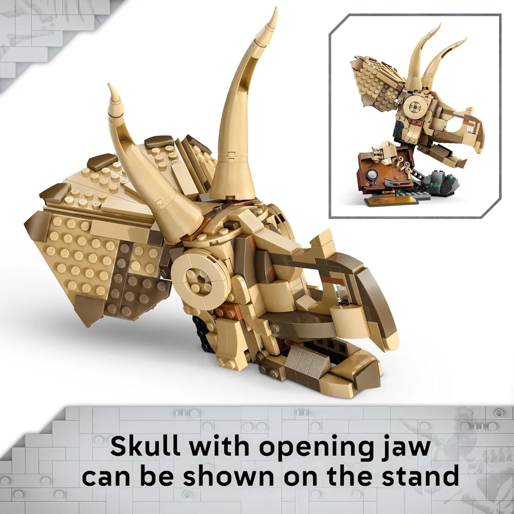 Lego Jurassic World Cráneo de Triceratops con fósiles de dinosaurios