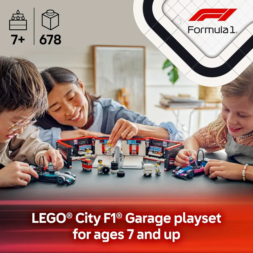Lego City F1 Garage con coches Mercedes-AMG y Alpine, set de construcción