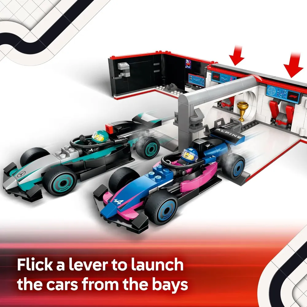 Lego City F1 Garage con coches Mercedes-AMG y Alpine, set de construcción