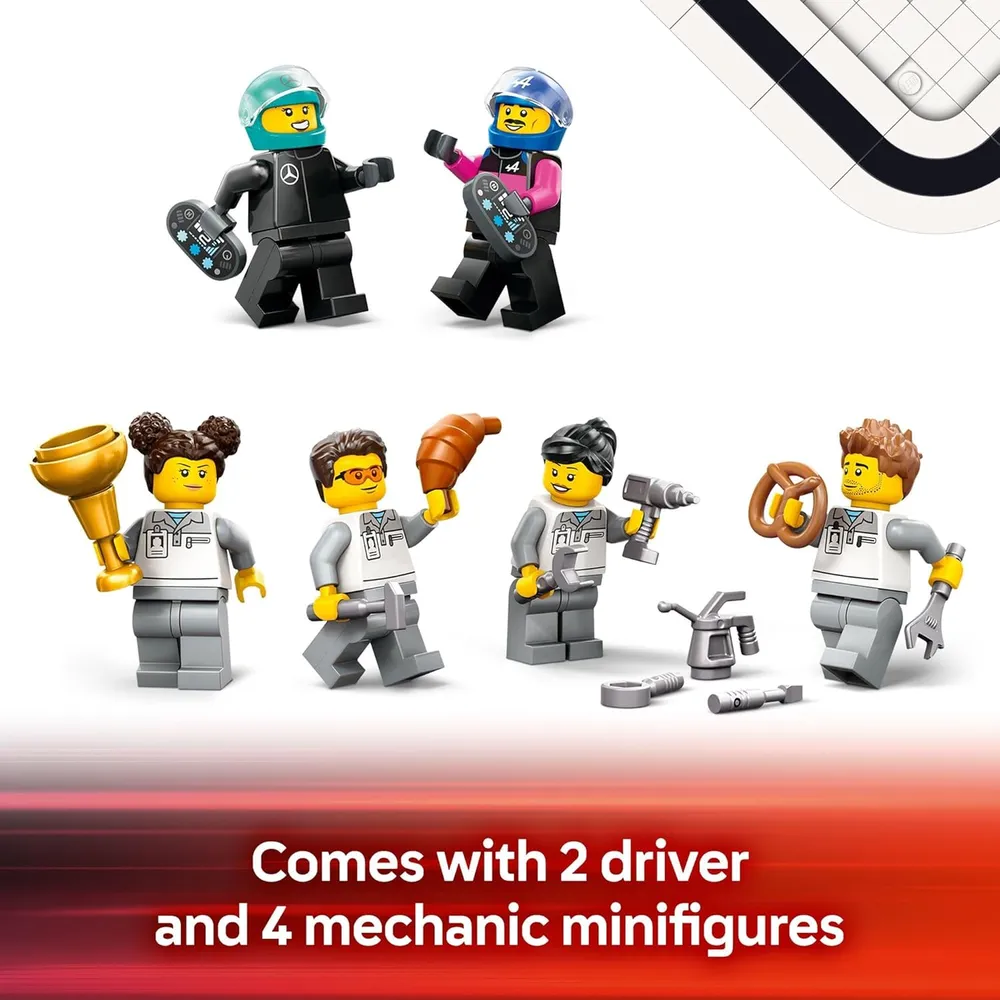 Lego City F1 Garage con coches Mercedes-AMG y Alpine, set de construcción