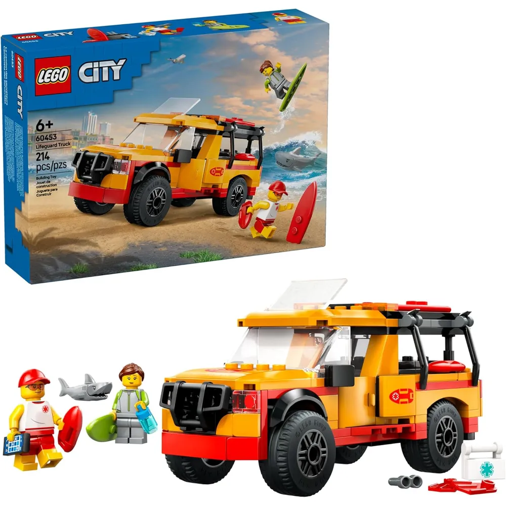 Lego City Camión de rescate de playa con 2 minifiguras y tiburón de juguete