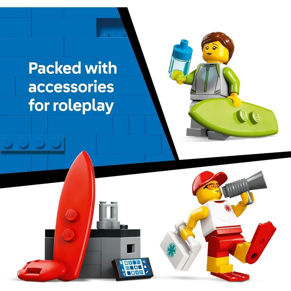 Lego City Camión de rescate de playa con 2 minifiguras y tiburón de juguete