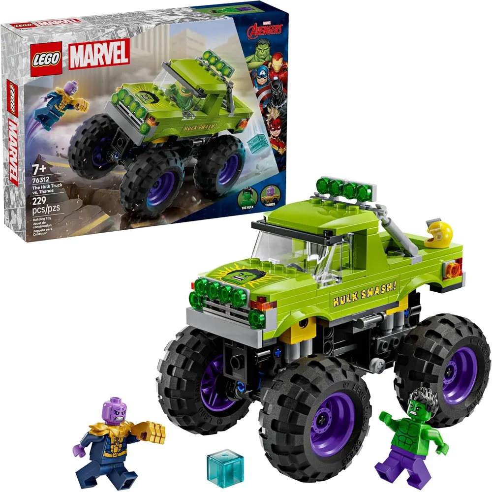 Lego Marvel Hulk Camión vs Thanos, camión monstruo con minifiguras
