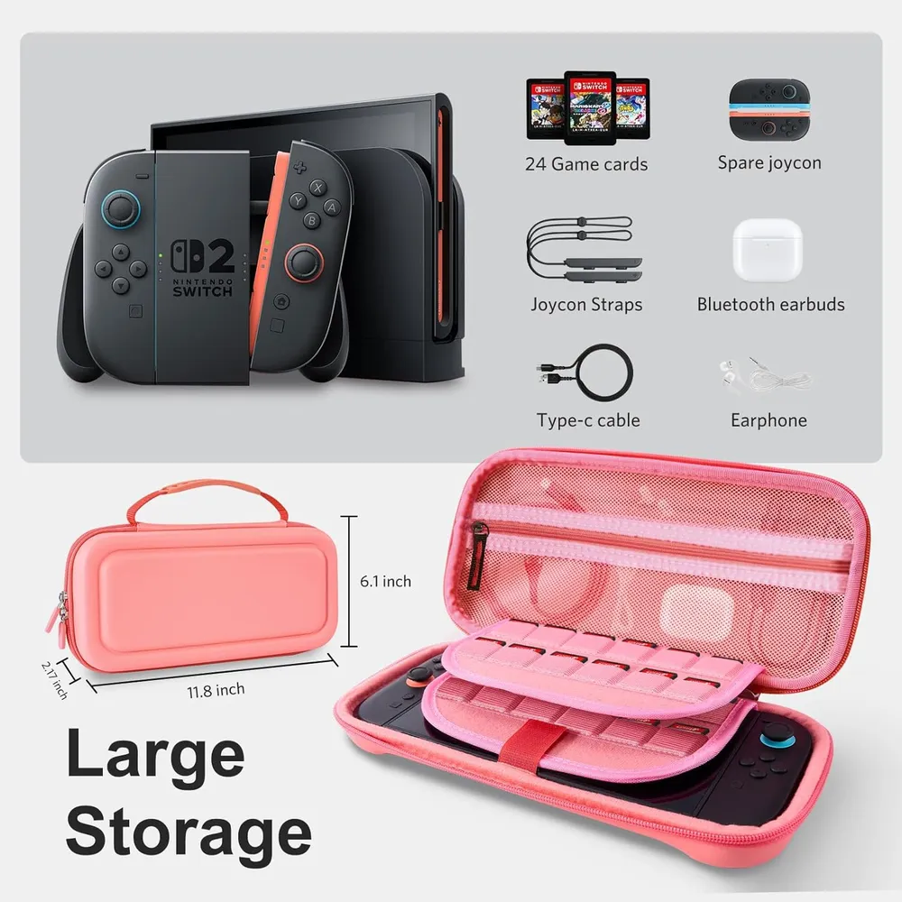 b0dj2w36b9_1_webp.webp Estuche de Viaje Gran Capacidad para Nintendo Switch 2 | Rosa