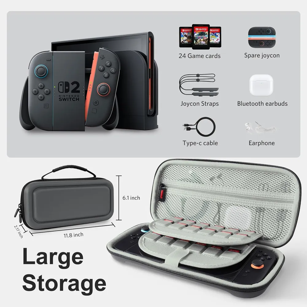 b0dj7b5wg9_1_webp.webp Estuche de Viaje Gran Capacidad para Nintendo Switch 2 | Gris