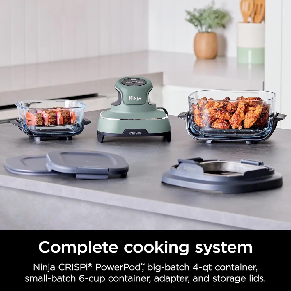 NINJA CRISPI FN101SG, FREIDORA DE AIRE Y COCINA PORTÁTIL 4 EN 1, VIDRIO | VERDE
