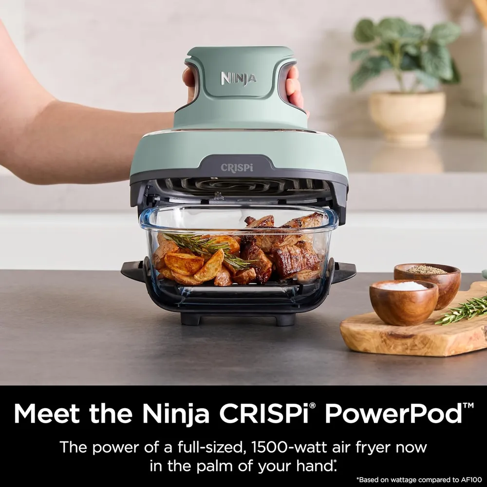 NINJA CRISPI FN101SG, FREIDORA DE AIRE Y COCINA PORTÁTIL 4 EN 1, VIDRIO | VERDE