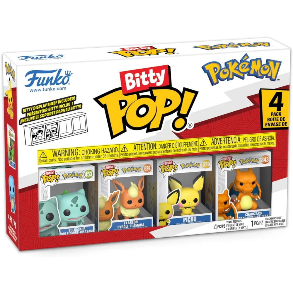 Funko Pop | Pack de 4 Bitty de Pokémon (Bulbasaur, Pichu, Charizard, Flareon)