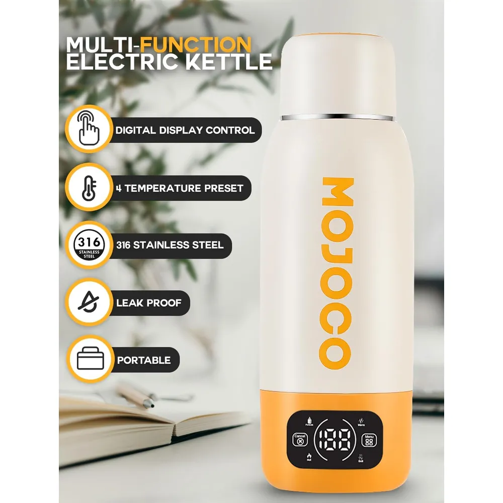 MOJOCO HERVIDOR ELÉCTRICO PORTÁTIL 20OZ, ACERO INOXIDABLE | BLANCO/NARANJA.