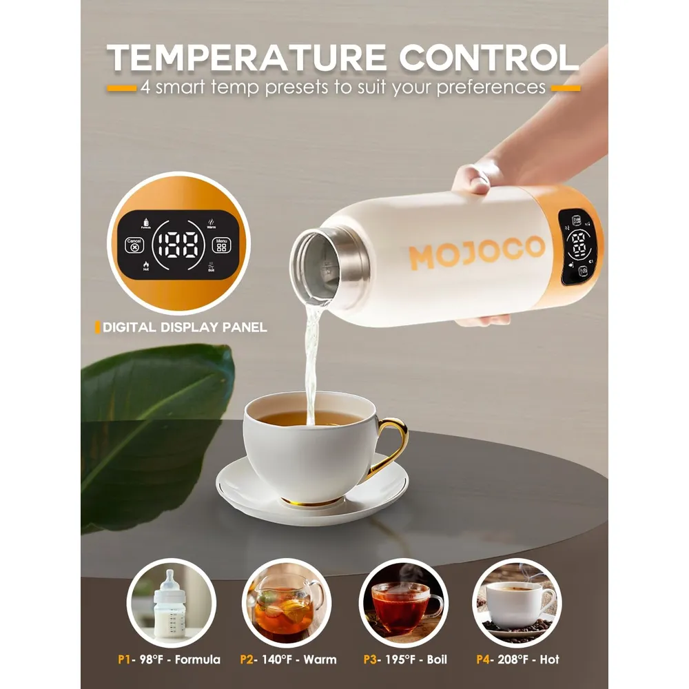 MOJOCO HERVIDOR ELÉCTRICO PORTÁTIL 20OZ, ACERO INOXIDABLE | BLANCO/NARANJA.
