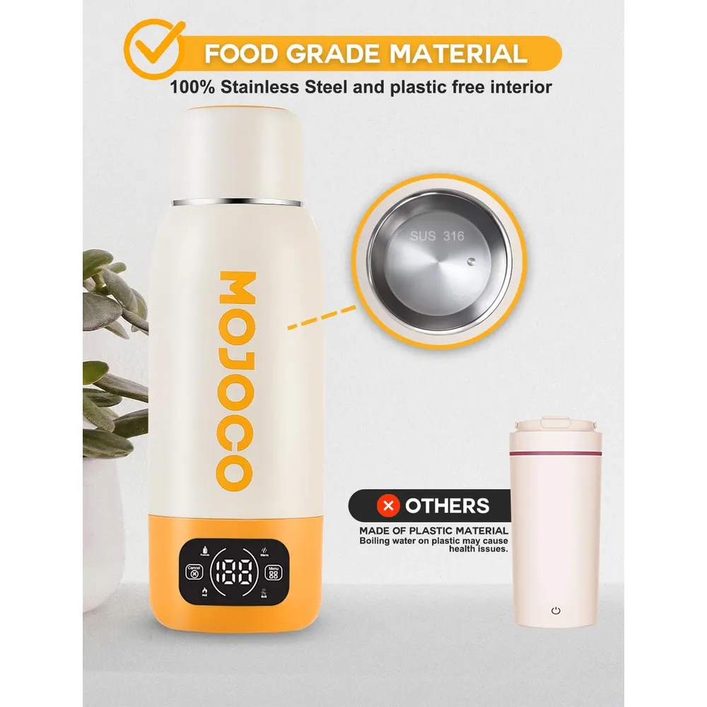 MOJOCO HERVIDOR ELÉCTRICO PORTÁTIL 20OZ, ACERO INOXIDABLE | BLANCO/NARANJA.