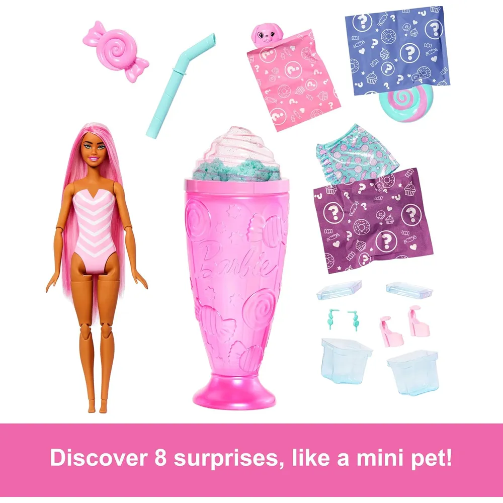 BARBIE POP REVEAL SWEET SWIRL MUÑECA CON MASCOTA Y SORPRESAS