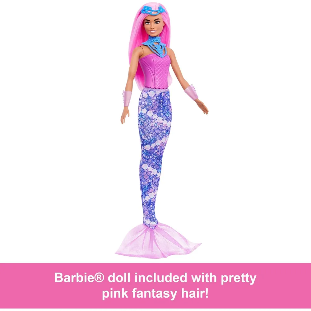Barbie Calendario de adviento, 24 accesorios sorpresa, transforma muñeca en sirena y hada