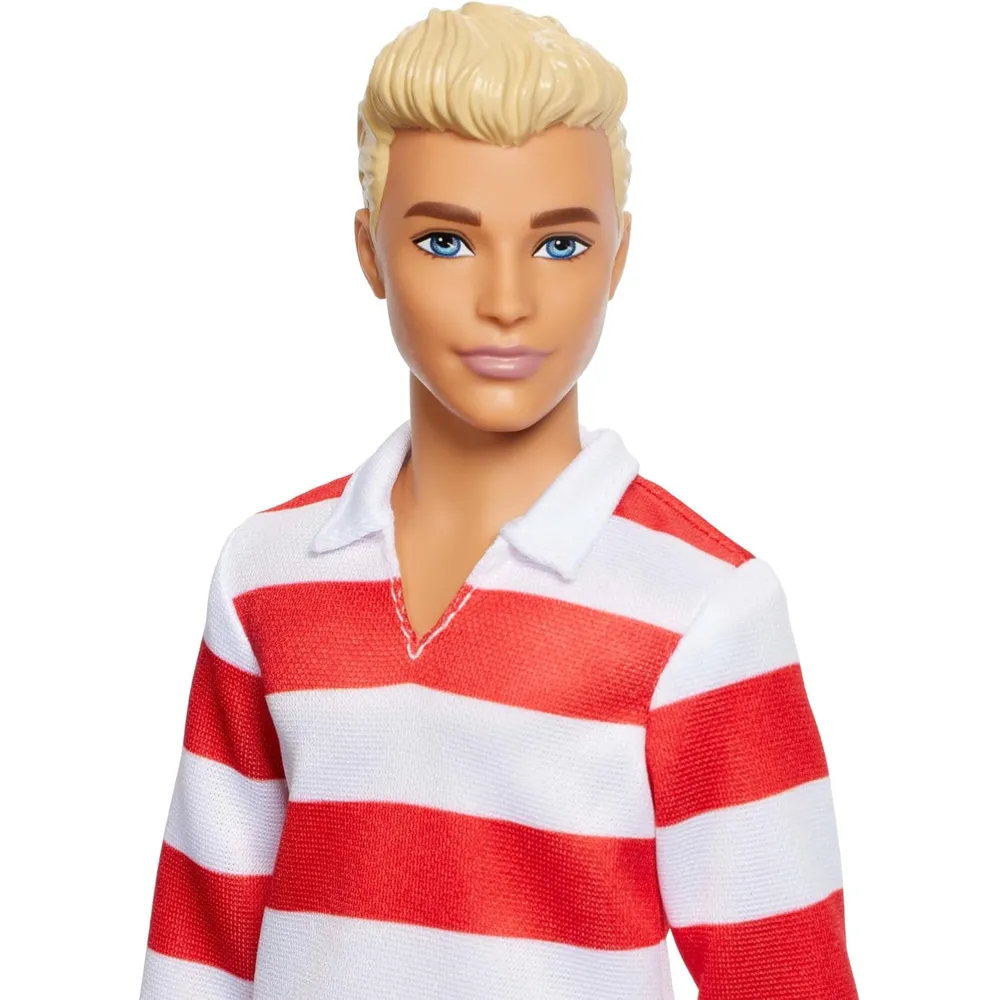KEN BARBIE FASHIONISTAS MUÑECO RUBIO CAMISETA RAYAS ROJO