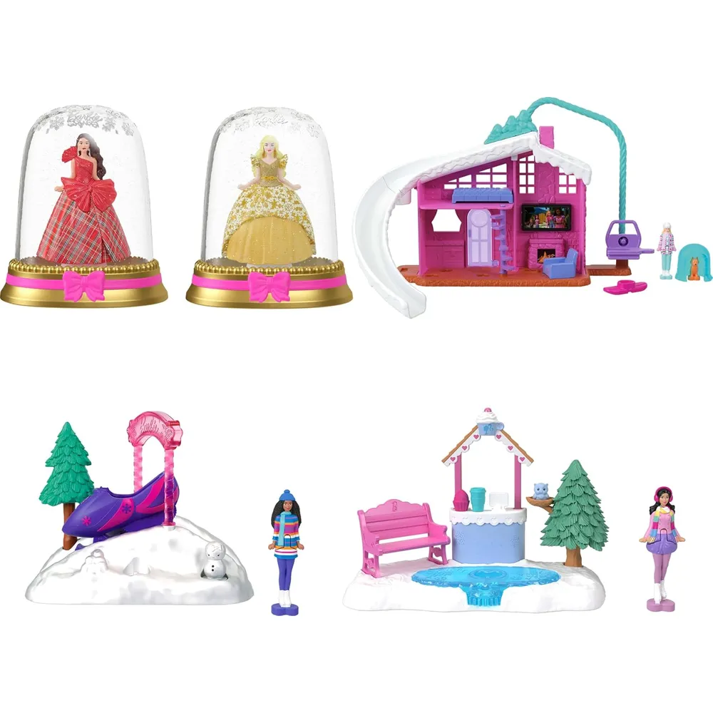 BARBIE MINI BARBIELAND PACK NAVIDAD 6 MUÑECAS Y SETS DE NIEVE
