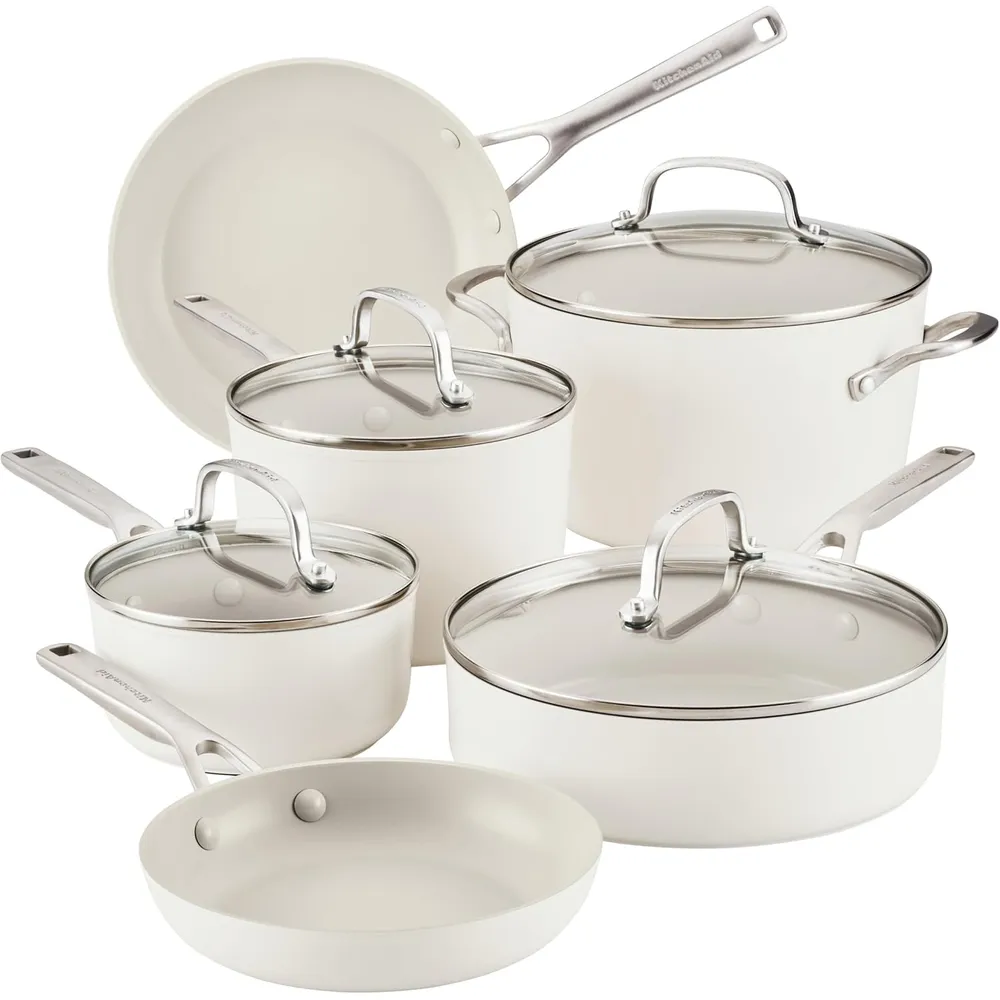 KitchenAid juego de ollas y sartenes 10 pzas, cerámica | Asas inoxidables