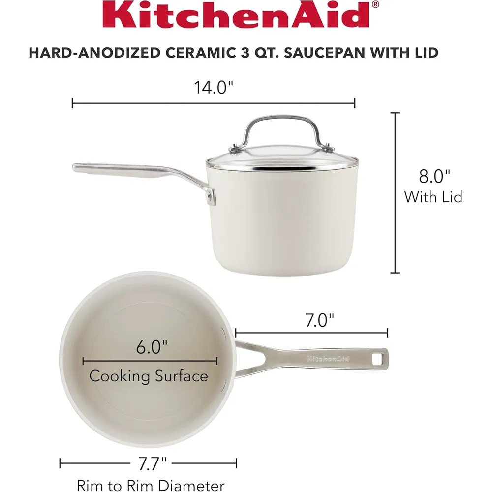 KitchenAid cacerola 2.8 l con tapa, cerámica anodizada dura | Porcelana blanca