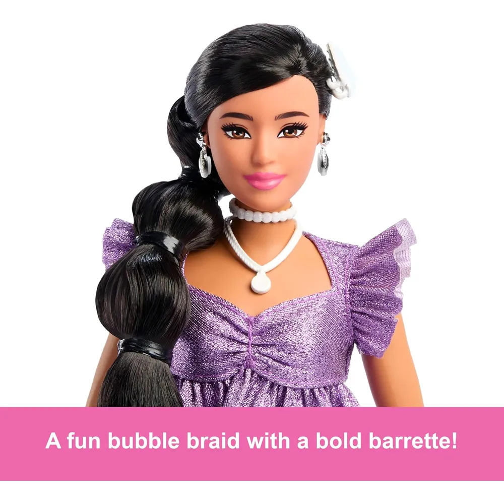 Barbie Lujo n.° 8 Top morado pantalones cortos cabello negro
