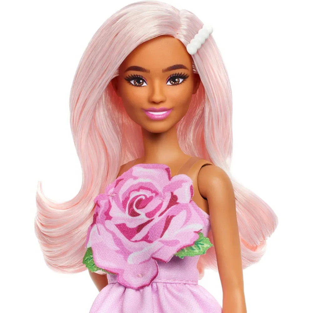 BARBIE FASHIONISTAS MUÑECA CABELLO ROSA VESTIDO STRAPLESS