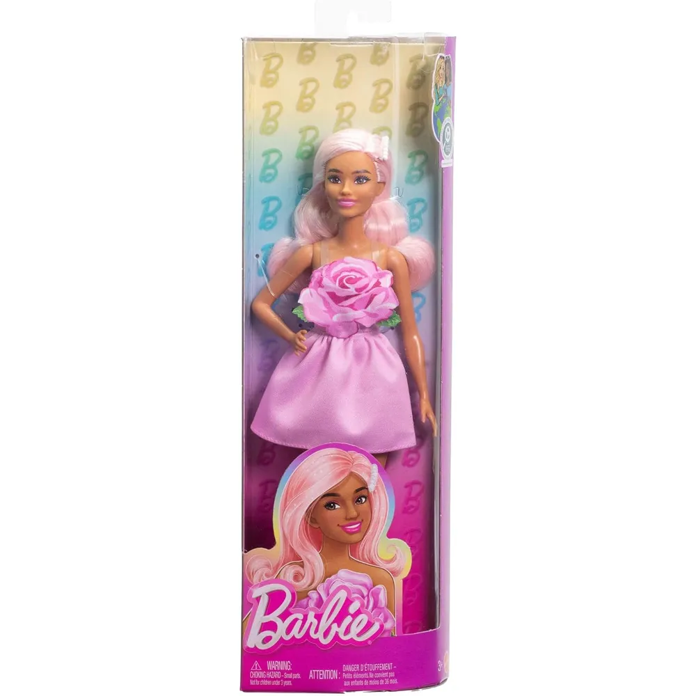 BARBIE FASHIONISTAS MUÑECA CABELLO ROSA VESTIDO STRAPLESS