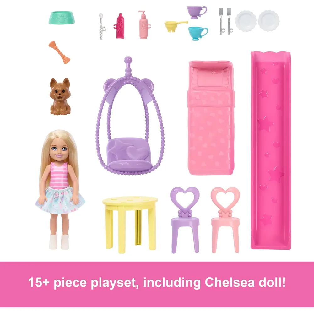 BARBIE CHELSEA CASA MUÑECAS SET CON ACCESORIOS Y MASCOTA