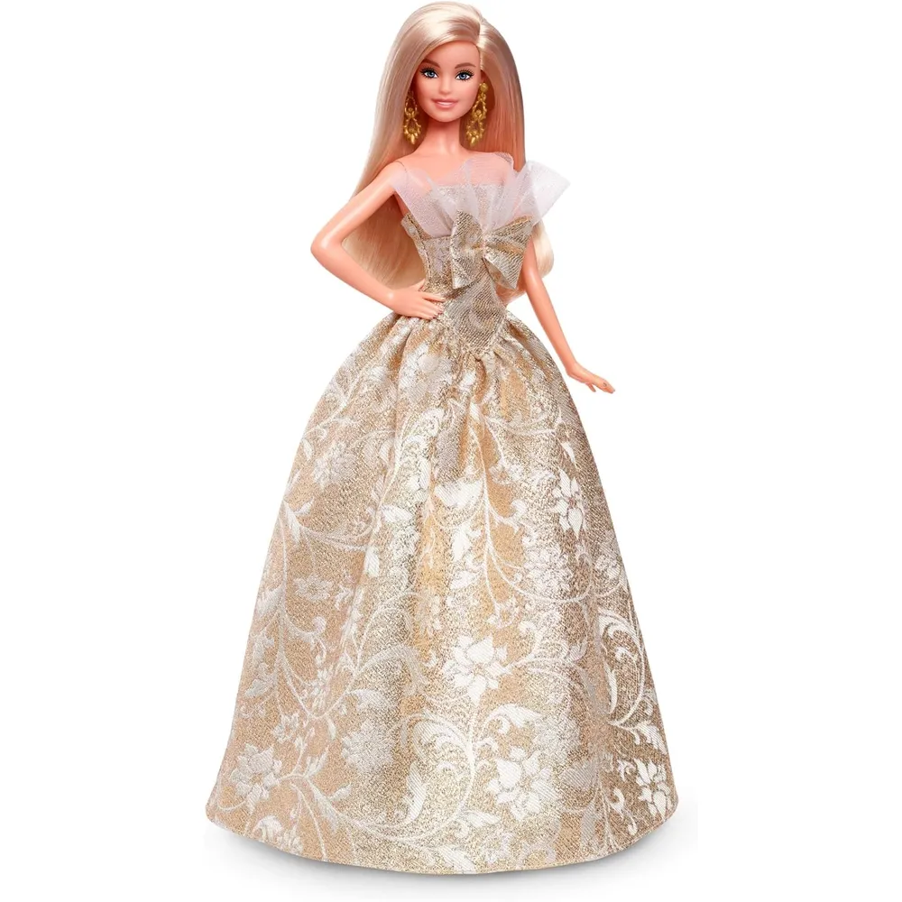 Barbie Moda navideña rubia vestido plateado dorado