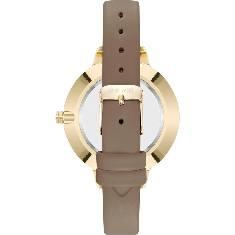 Nine West NW-2044FLBY reloj con esfera decorada y correa lisa para mujer | 38 mm - Beige Bronceado