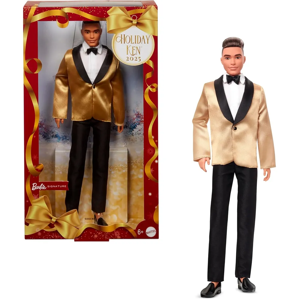 KEN BARBIE SIGNATURE HOLIDAY 2025 RUBIO TRAJE DORADO