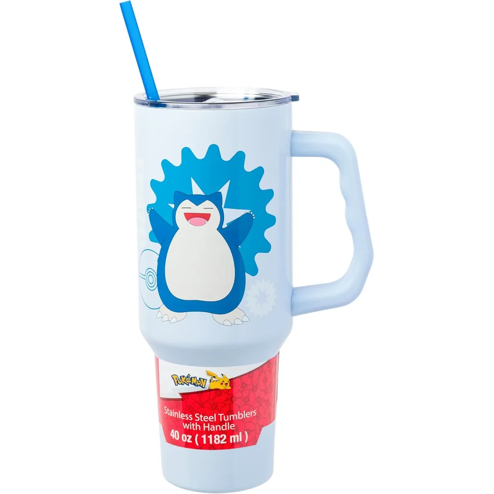 Pokemon | Vaso de acero inóxidable con asa y pajita de 40 OZ | Snorlax