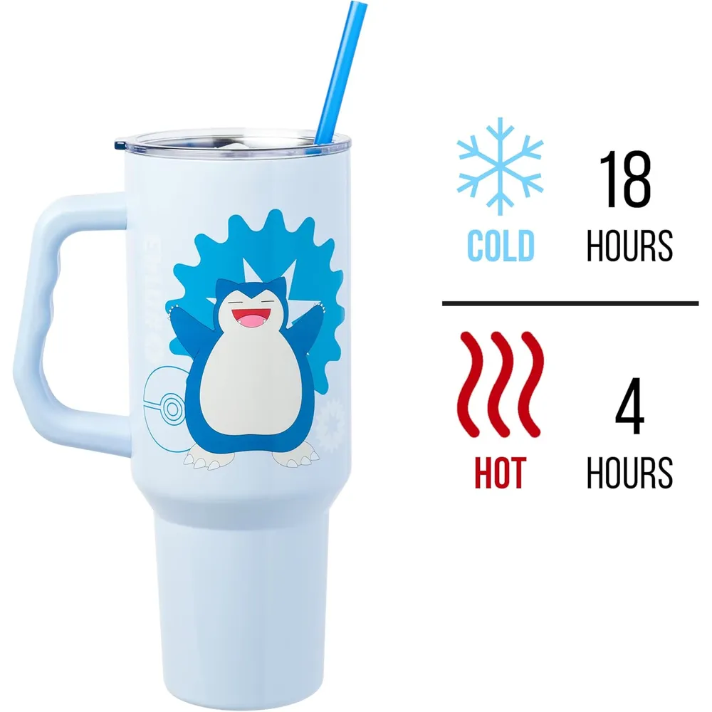 Pokemon | Vaso de acero inóxidable con asa y pajita de 40 OZ | Snorlax