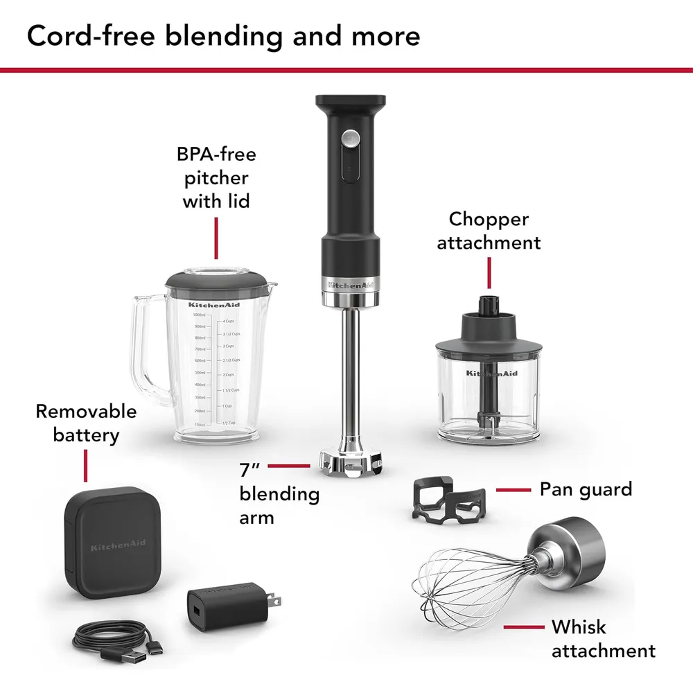 KITCHENAID, BATIDORA DE MANO INALÁMBRICA GO CON ACCESORIOS | NEGRO