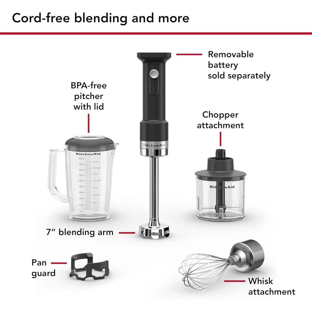 KITCHENAID, BATIDORA DE MANO INALÁMBRICA GO CON ACCESORIOS| NEGRO