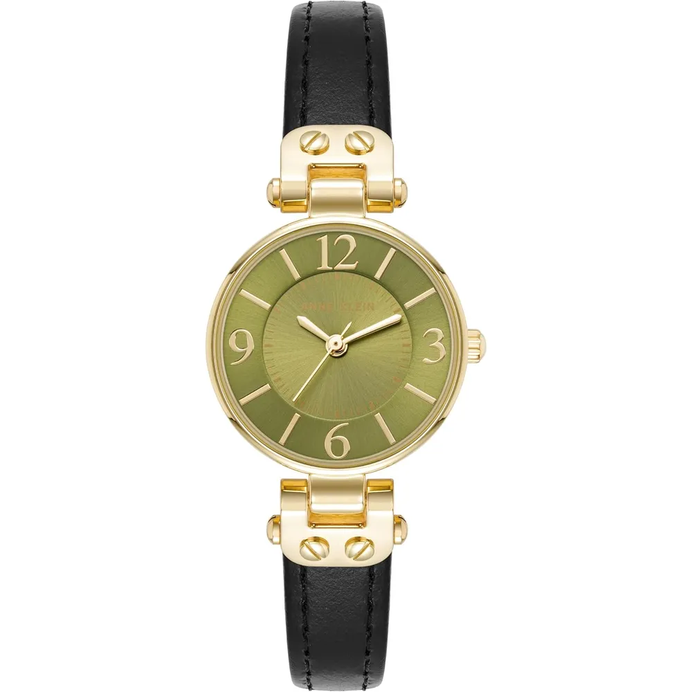 Anne Klein 109442CHHY reloj para mujer con correa de cuero | 45 mm - Negro/Verde