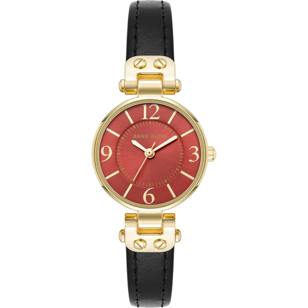 Anne Klein 109442CHHY reloj para mujer con correa de cuero | 45 mm - Negro/Borgoña