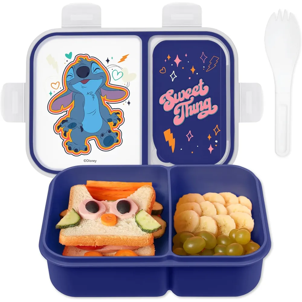 Lilo & Stitch | Caja de Bento con compartimentos divididos y tenedor de Disney | Azul