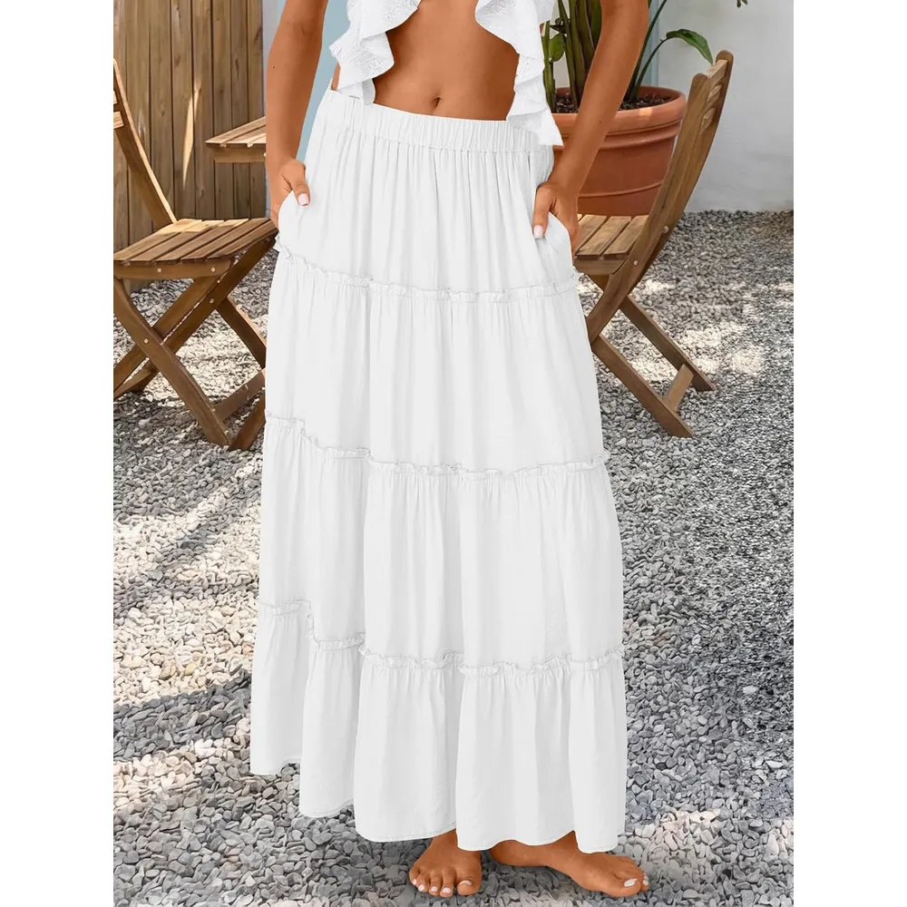 FALDA LARGA MUJER ESTILO BOHEMIO TRENDYQUEEN | BLANCO