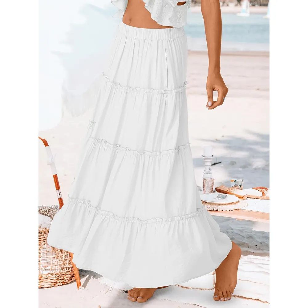 FALDA LARGA MUJER ESTILO BOHEMIO TRENDYQUEEN | BLANCO