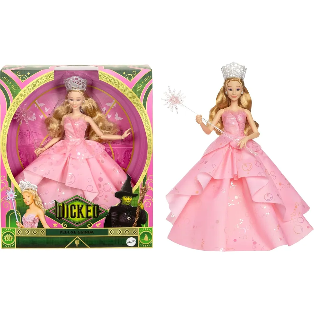 MUÑECA GLINDA WICKED MODA LUJO CON CORONA Y CESTRO