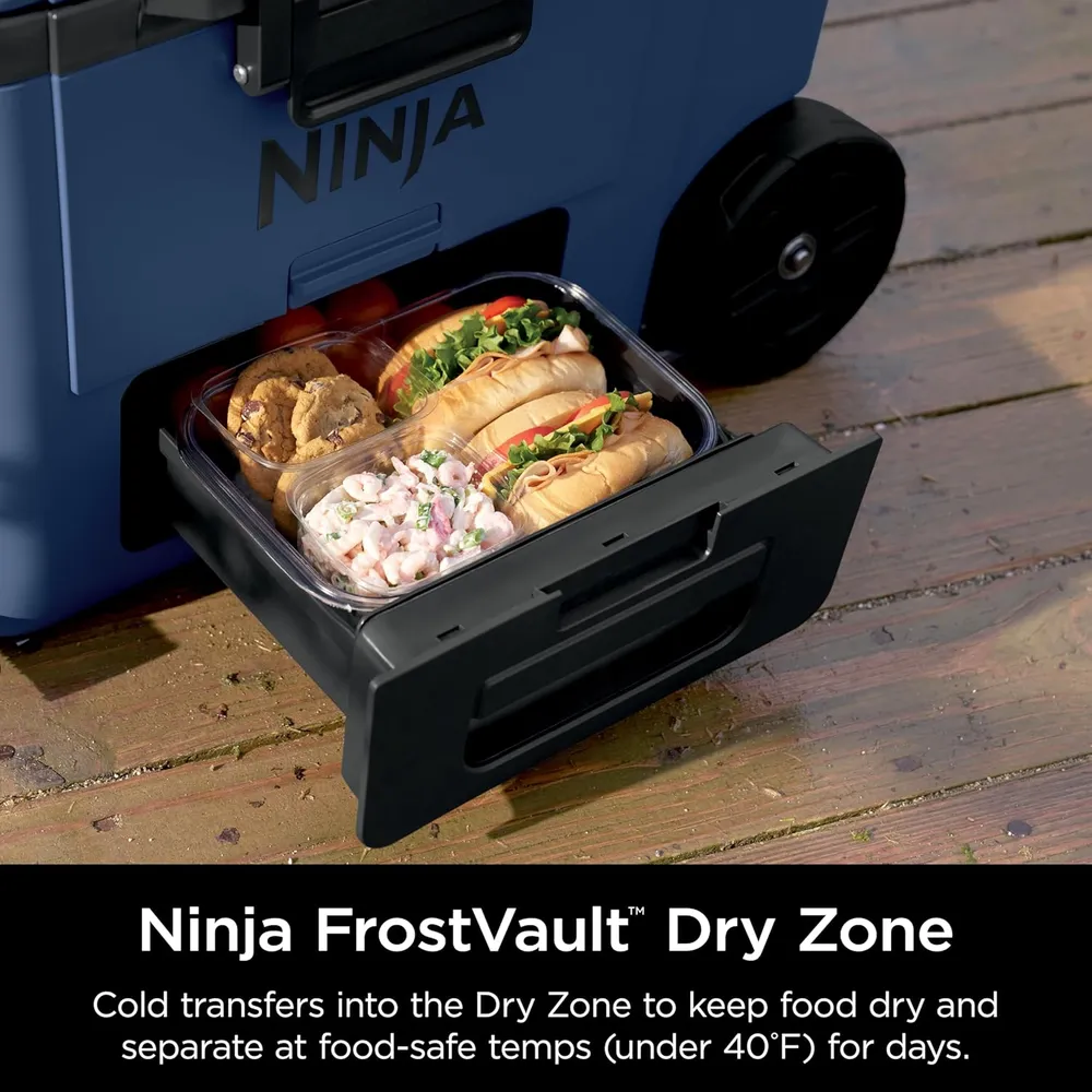 Ninja nevera portátil Frostvault FB245BL, con ruedas y cajón seco, 45 qt / 42,6 L | Lakeshore Blue