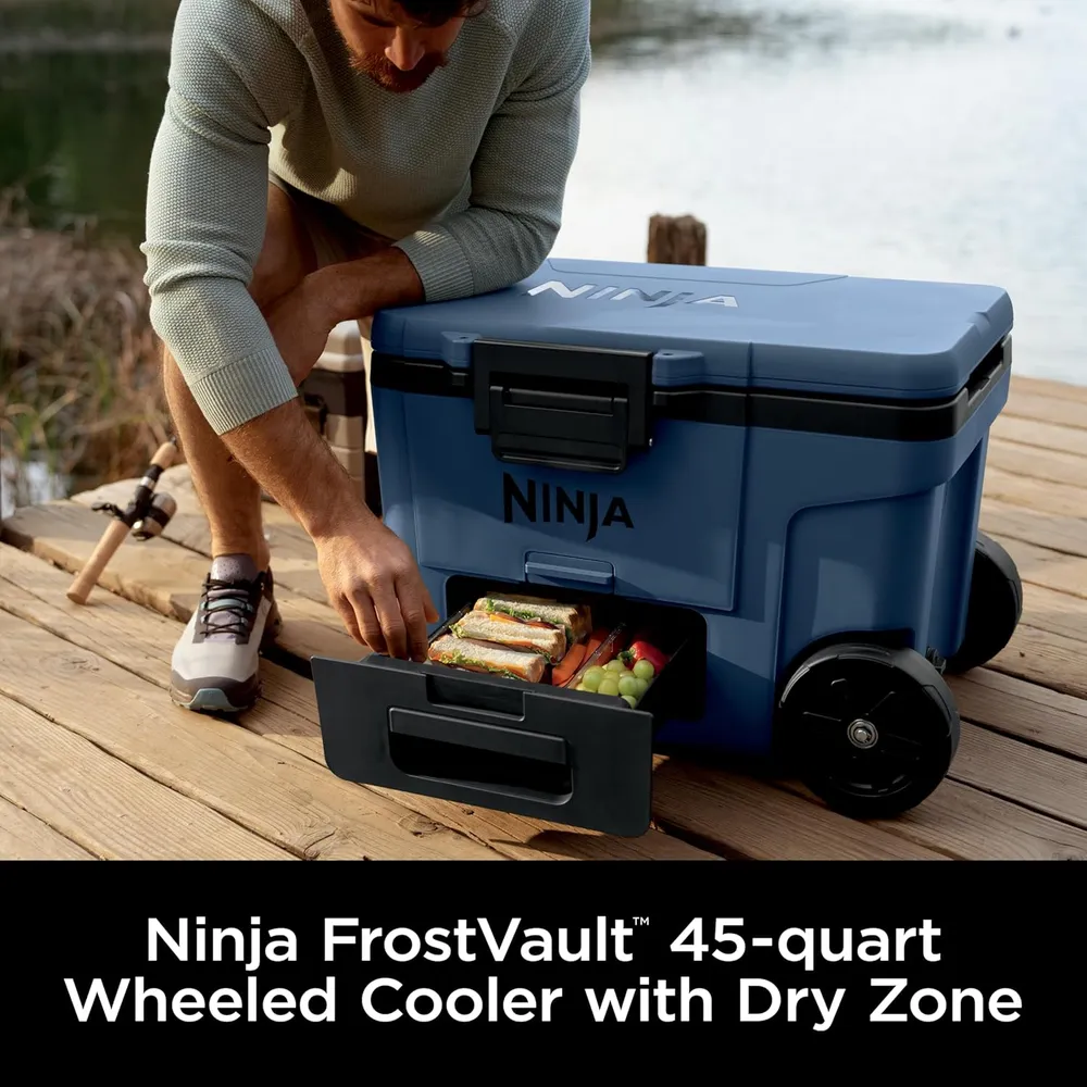 Ninja nevera portátil Frostvault FB245BL, con ruedas y cajón seco, 45 qt / 42,6 L | Lakeshore Blue