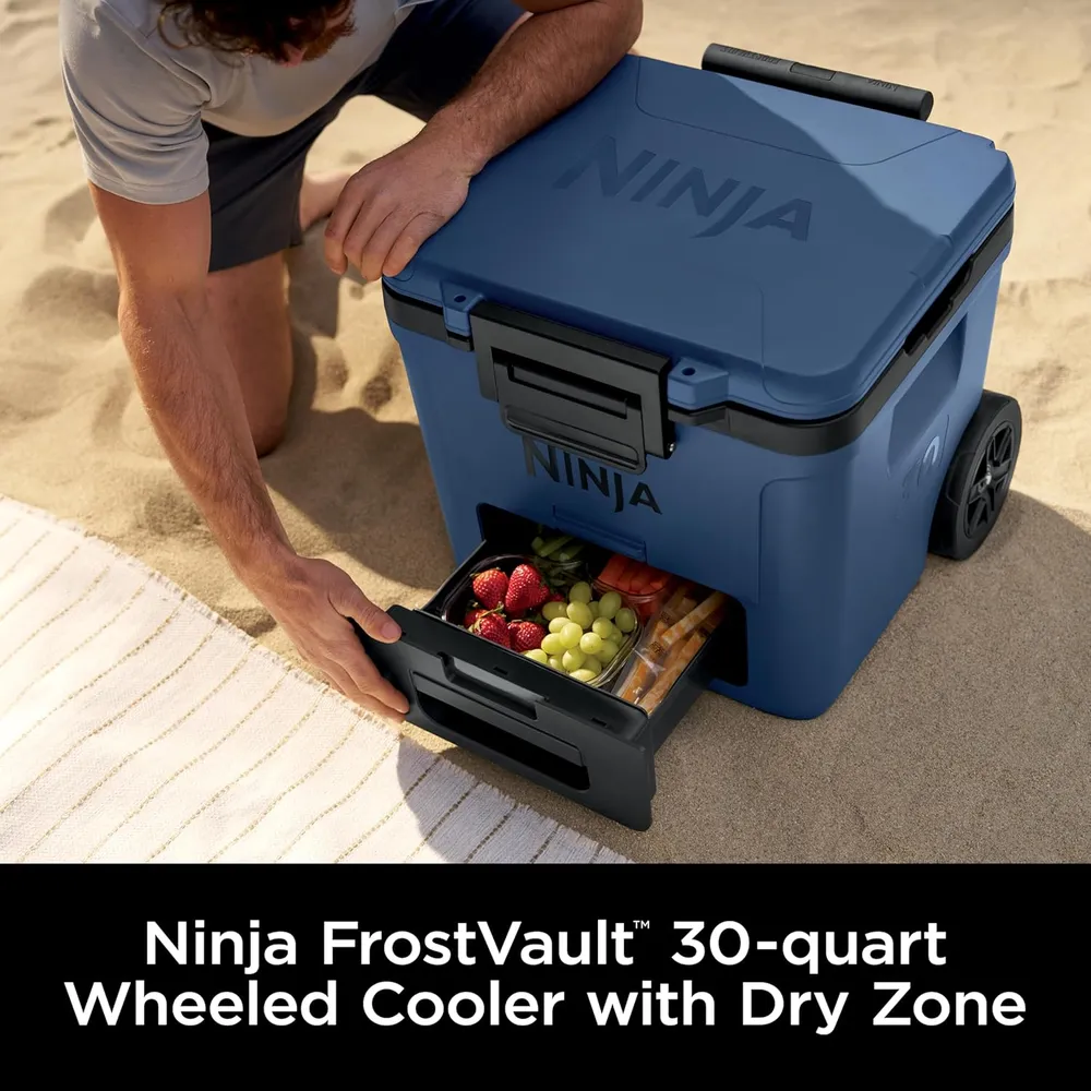 Ninja nevera portátil Frostvault FB230BL, con ruedas y cajón seco, 30 qt / 28,4 L | Lakeshore Blue