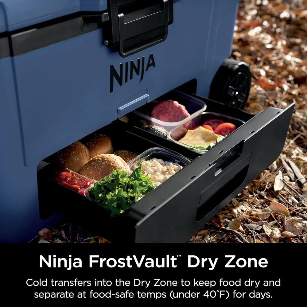 Ninja nevera portátil Frostvault FB265BL, con ruedas y cajón seco, 65 qt / 61,5 L | Lakeshore Blue