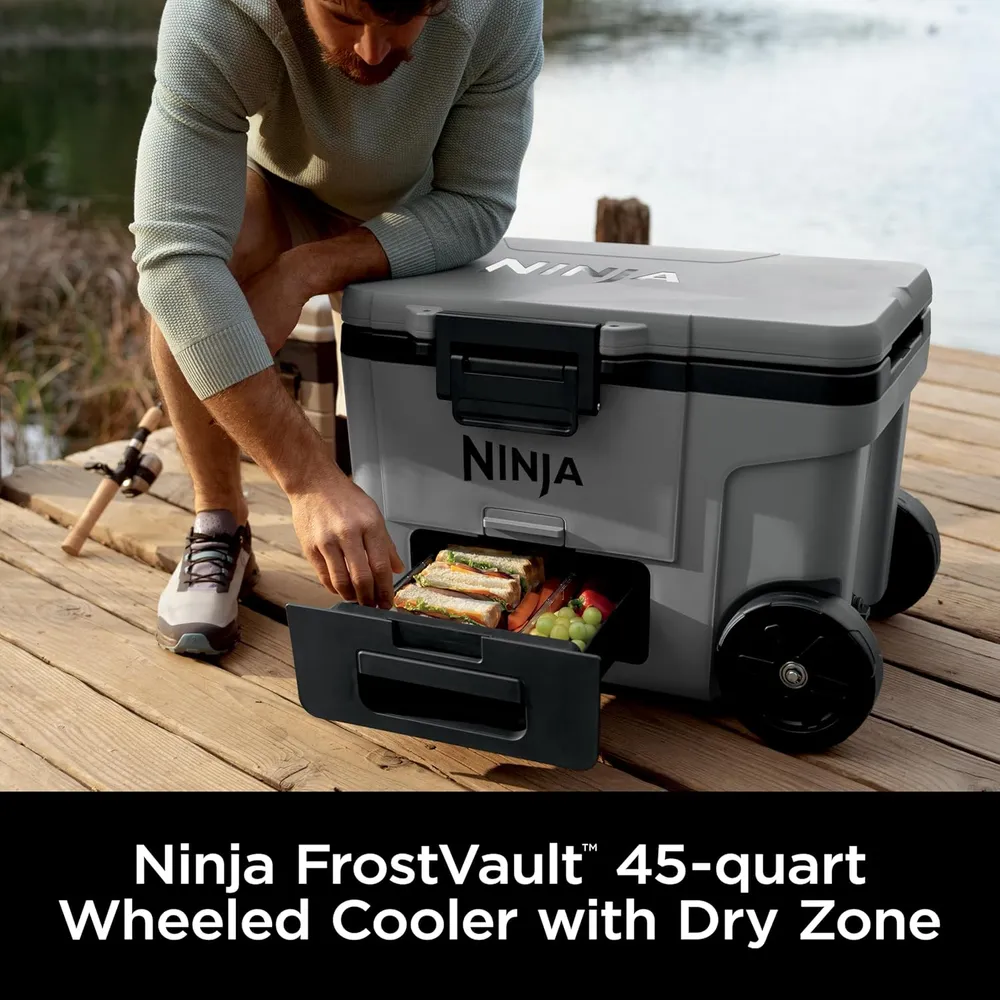 Ninja nevera portátil Frostvault FB245GY, con ruedas y cajón seco, 45 qt / 42,6 L | Gris