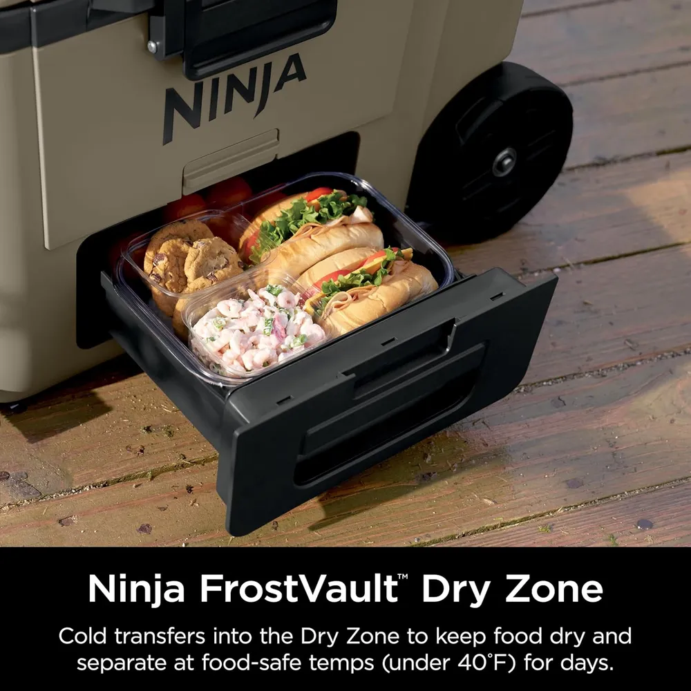 Ninja nevera portátil Frostvault FB245CS, con ruedas y cajón seco, 45 qt / 42,6 L | Beige Birch